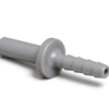 Hose barb fitting in gray acetal, a molded stem to barb connector shown on a plain background