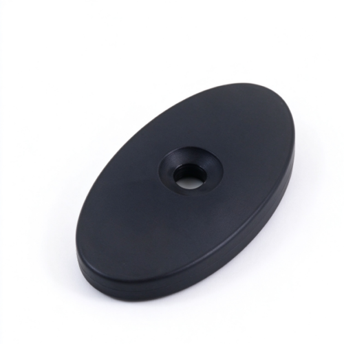 Oval Plastic End Cap in black, a flat molded cover with a raised ring around the bore