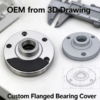 Flanged bearing cover fitted into a machine housing, threaded bore on center and the black ring in the groove