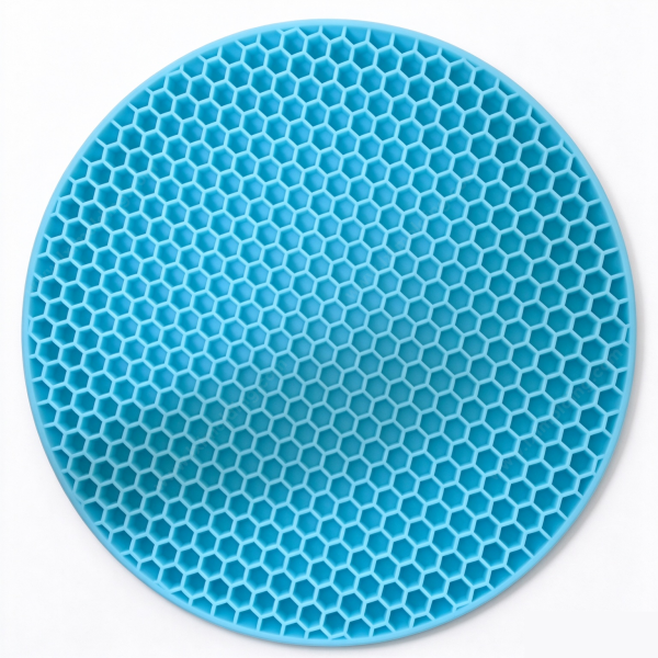 312 Silicone honeycomb mat in light blue, the round pad with open hexagon cells and a plain outer rim