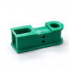 Connecting bracket in green, a molded link with a round bore and an open window at the ends, two screws in the side wall
