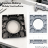 Modular mounting frame in black beside dimension views and a caliper, marked modular mounting frame on the sheet